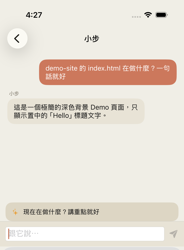 對話畫面：使用者的問題在右、Agent 的回答在左